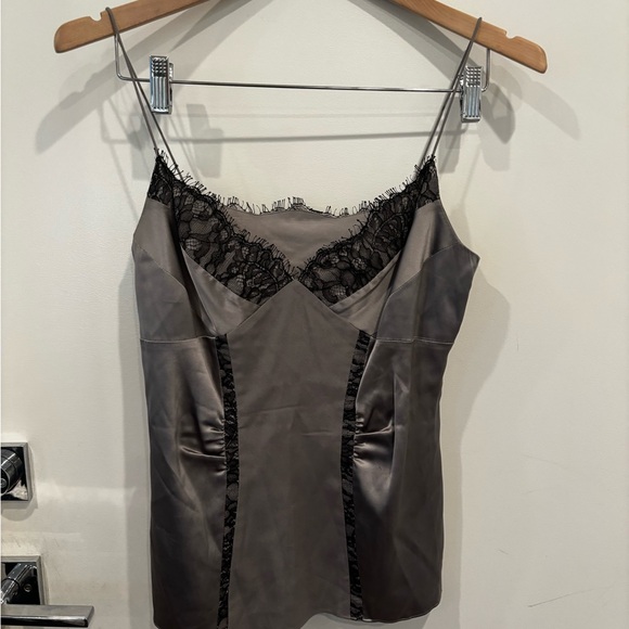 Diane Von Furstenberg Tops - Diane von Furstenberg Gray Silk Lace Trim Camisole
